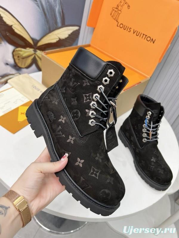 2024 Unisex Louis Vuitton Black Brown Suede Leather Ankle Boots MJ00450