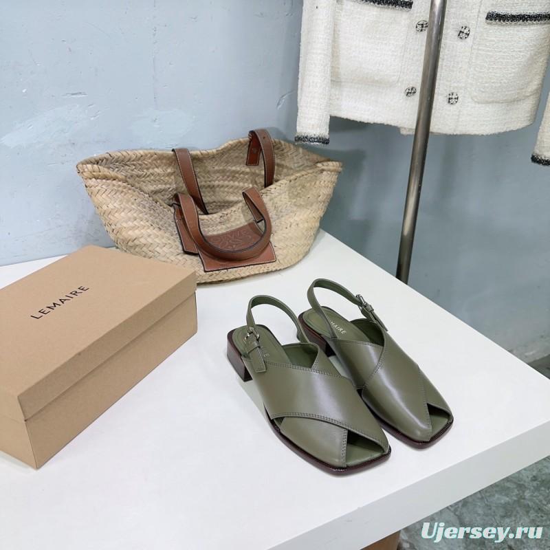 2025 Women Lemaire Green Leather Slingback Sandals KFY00310
