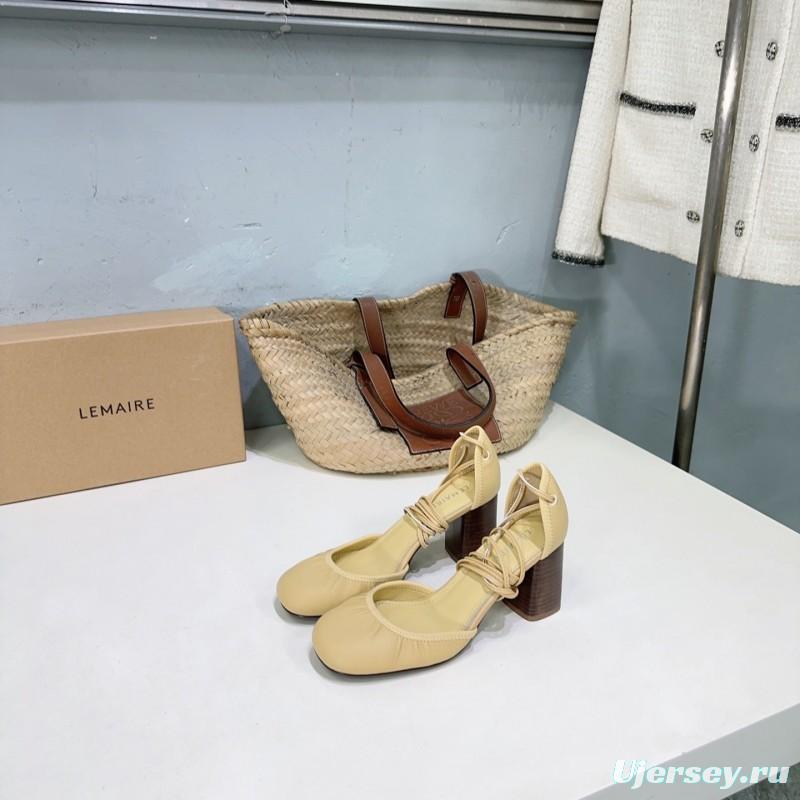 2025 Women LEMAIRE Pale Yellow Lambskin Mary Jane Heeled Shoes