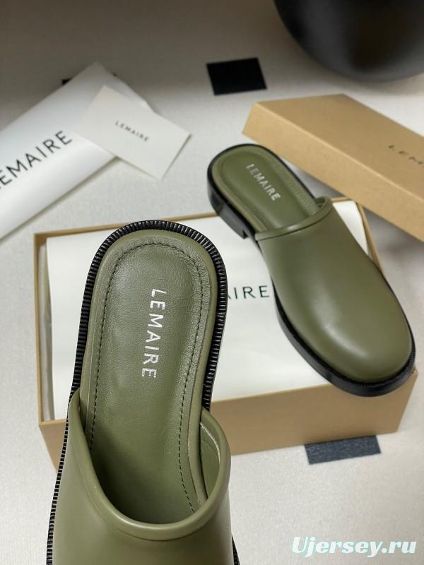 2025 Slippers Lemaire Green Leather Slippers KFY00310