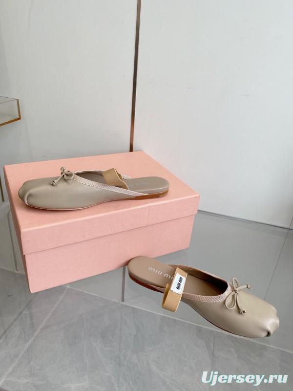 2025 Women Miu Miu Beige Suede Ballet Flats KFY00280