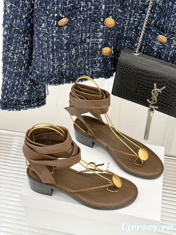 2025 Women Yves Saint Laurent Brown Leather Sandals KFY00300