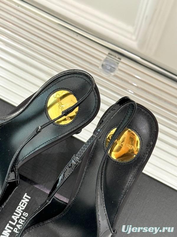 2025 Women YSL Black Patent Leather High Heel Slingback KFY00290