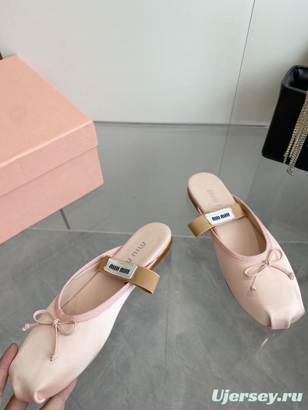2025 Women Miu Miu Pink Satin Ballet Flats KFY00280