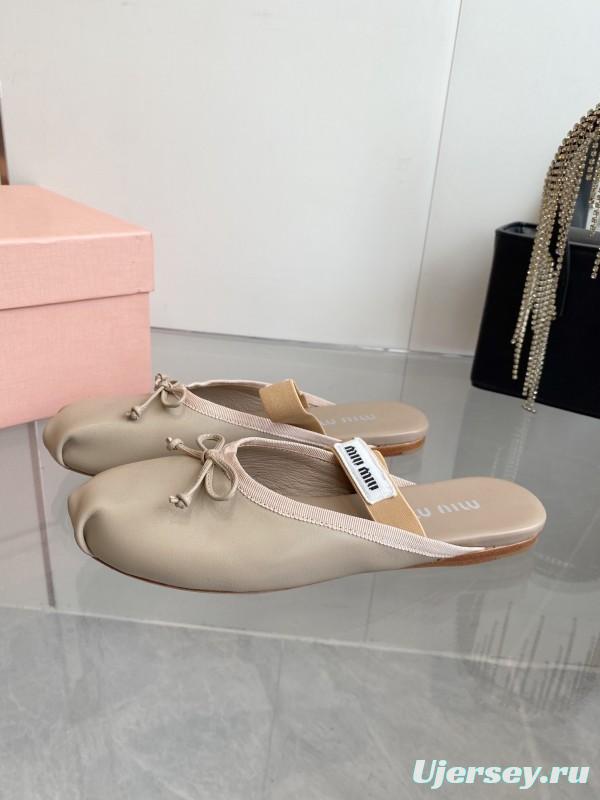 2025 Women Miu Miu Beige Suede Ballet Flats KFY00280