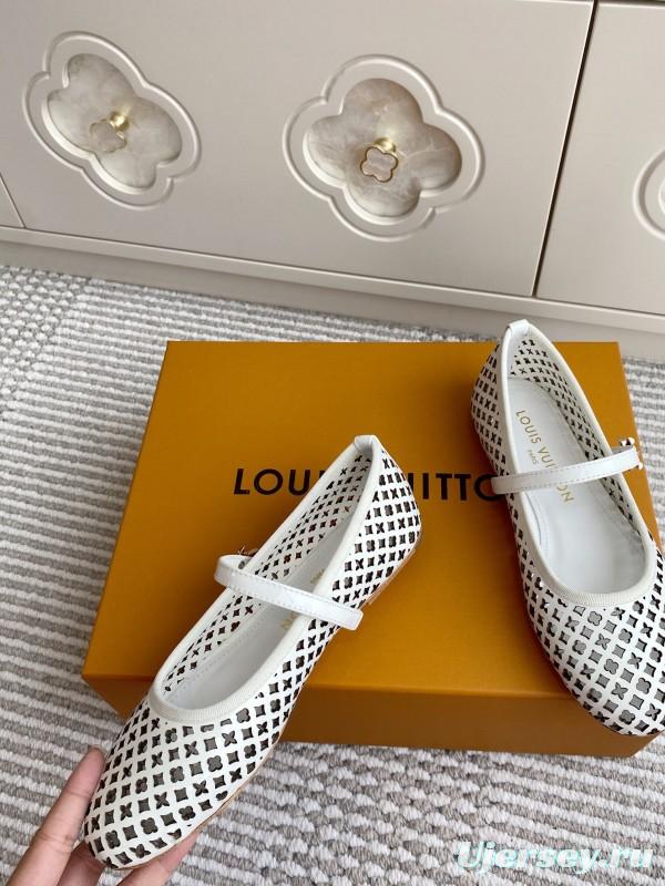 2025 Women Louis Vuitton White Leather Mary Jane Perforated KFY00310