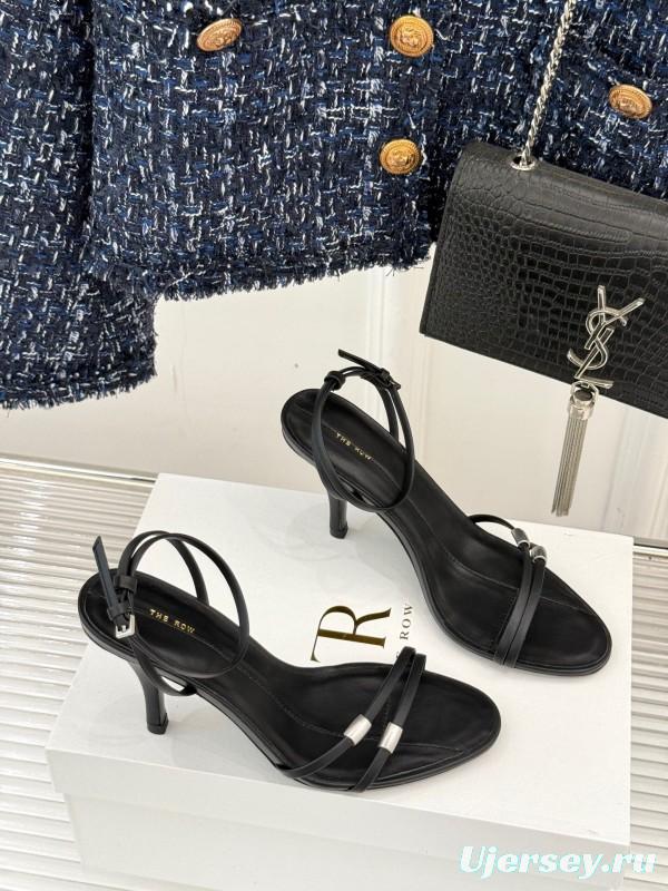 2025 Women Yves Saint Laurent Black Leather High Heel Sandals KFY00270