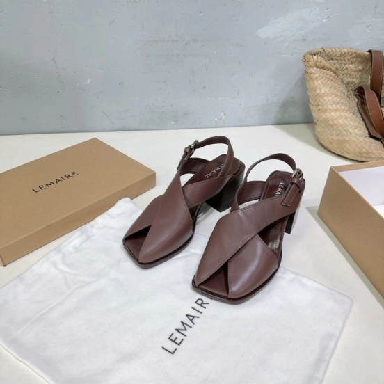 2025 Women Lemaire Brown Leather Heeled Sandals
