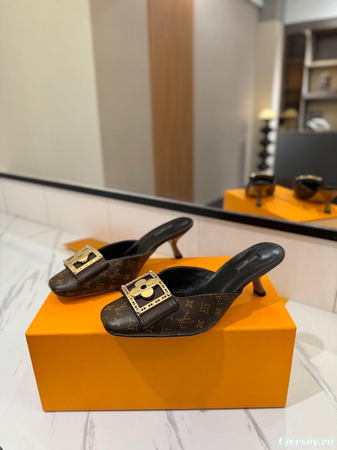 2025 Women Louis Vuitton Brown Leather Mules KFY00320