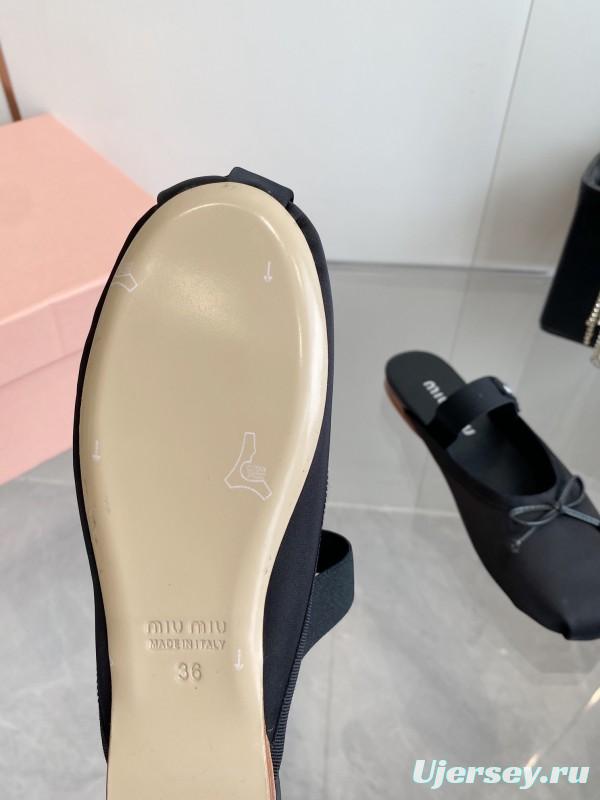 2025 Women Miu Miu Black Nylon Ballet Flats LY00380