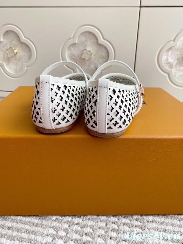 2025 Women Louis Vuitton White Leather Mary Jane Perforated KFY00310