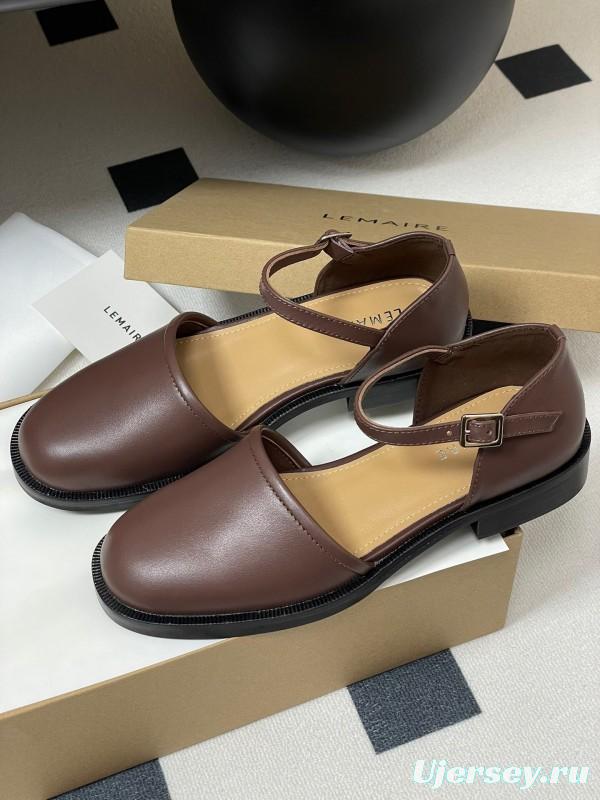 2025 Women Lemaire Brown Leather Mary Jane Shoes