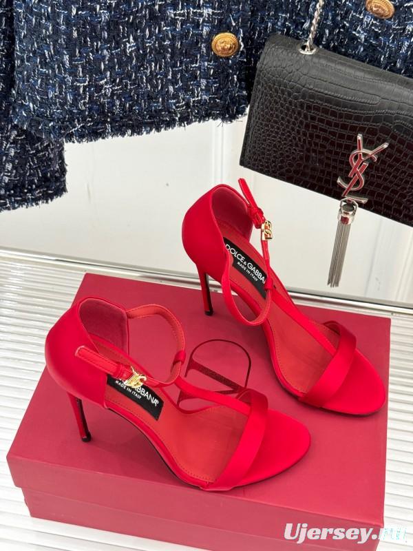 2025 Women Dolce & Gabbana Red Leather High Heel Sandals KFY00300