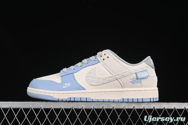 Nike SB Dunk Low Stussy Collaboration University Blue Floral Swoosh Anniversary Custom Low-Top Casual Skate Shoes - XS6089-591