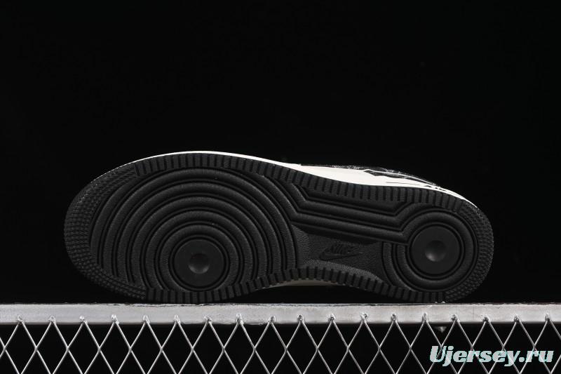 Nike Air Force 1 '07 Low LV Collaboration Black Denim Red Swoosh Casual Sneakers - LW9279-001