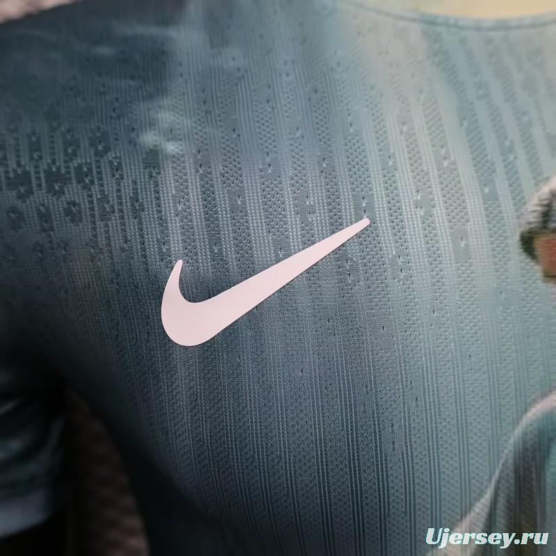 Player Version 2025 Brazil Light Blue with Jesus Christ Religious Artwork Jersey