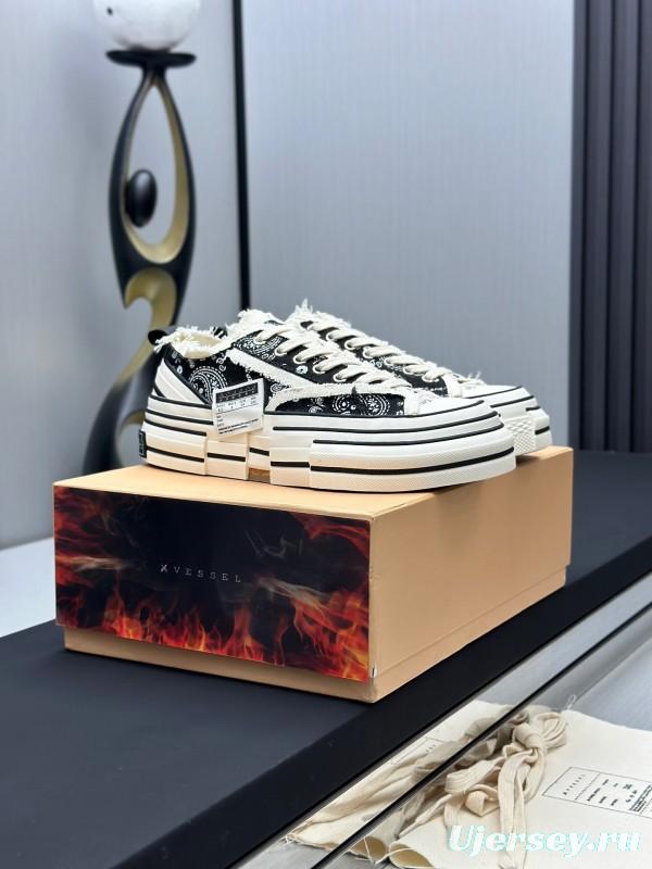 2025 Unisex XVESSEL Black White Canvas Plimsolls Distressed AS00240