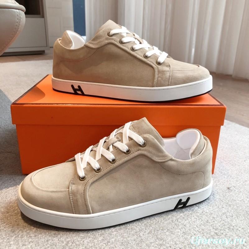 2025 Unisex H Beige White Suede Leather Sneakers AS00380