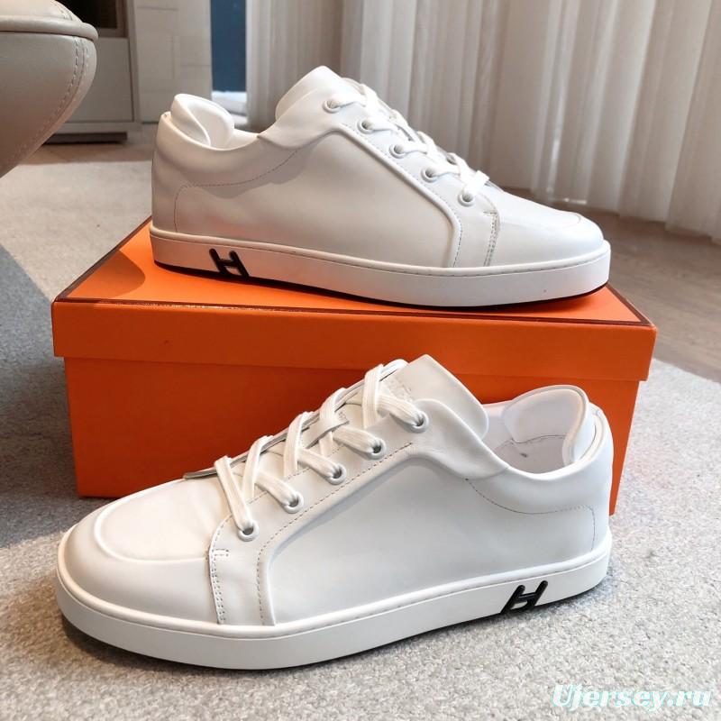 2025 Women Hermès White Leather Sneakers
