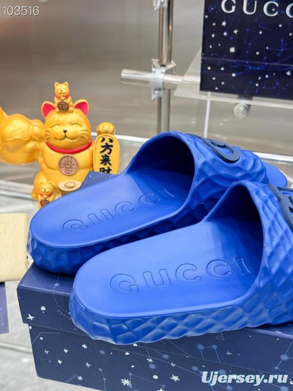 2025 Men Gucci Blue Rubber Slippers Interlocking G KFY00170