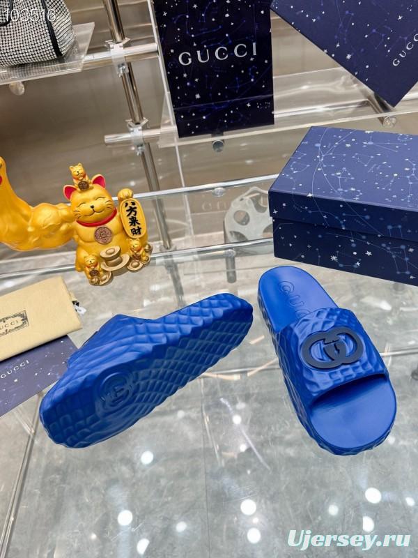 2025 Men Gucci Blue Rubber Slippers Interlocking G KFY00170