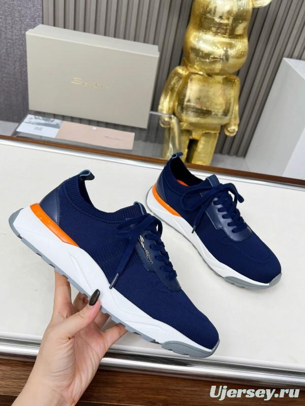 2025 Unisex Santoni Navy Orange Wool Blend Knit Sneakers AS00320