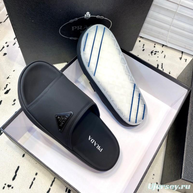 2025 Men Prada Black Fabric Slippers Logo KFY00230