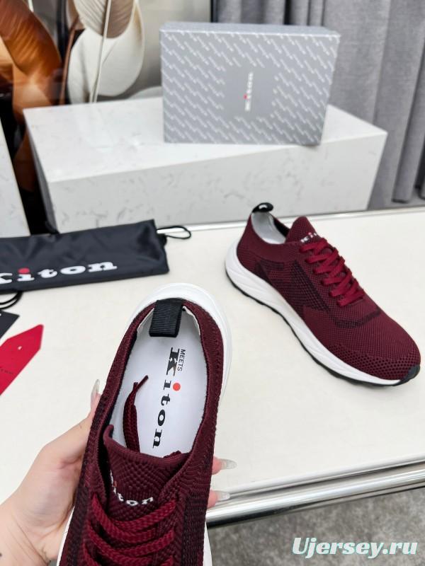 2025 Unisex Kiton Burgundy Knit Casual Sneakers Lightweight Rubber Sole AS00320