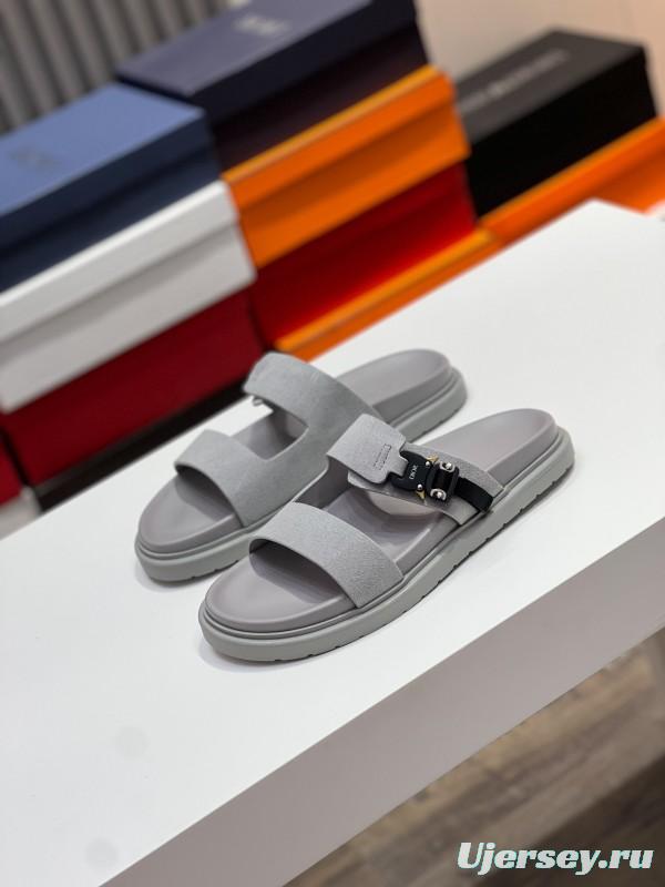 2025 Men Dior Grey Suede Leather Slippers CD Diamond AS00190