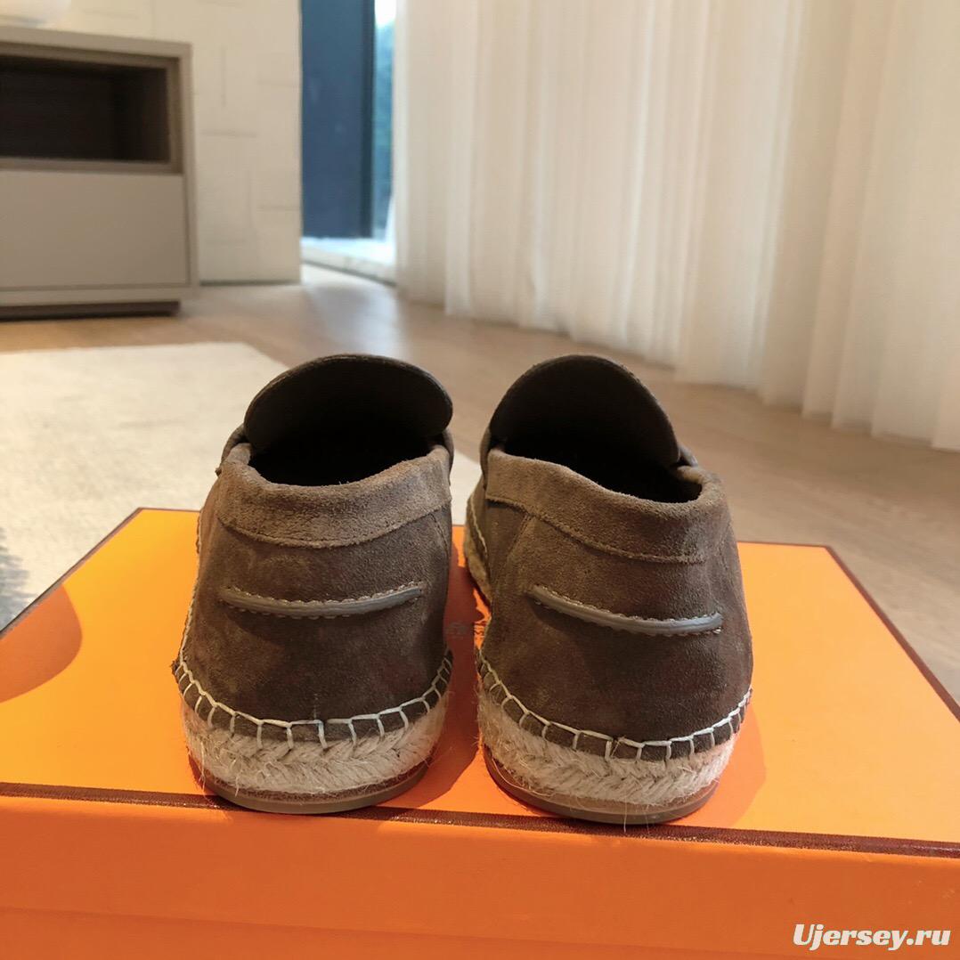 2025 Unisex Hermès Brown Suede Leather Loafers AS00380