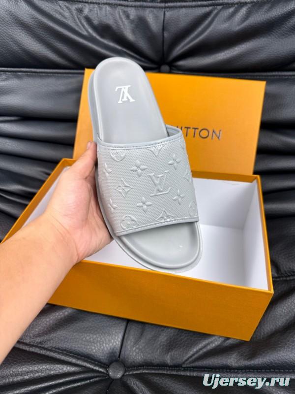 2025 Men Louis Vuitton White Leather Slippers AS00170