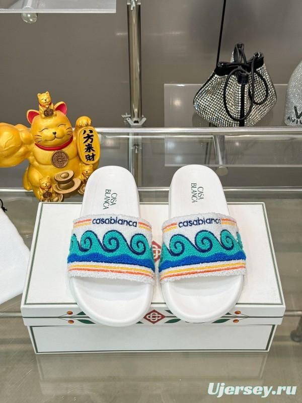 2025 Men CASA BLANCA Blue White Embroidered Slippers KFY00160