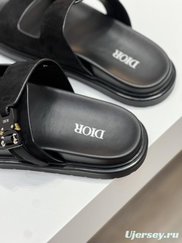 2025 Men Dior Black Leather Slippers AS00190