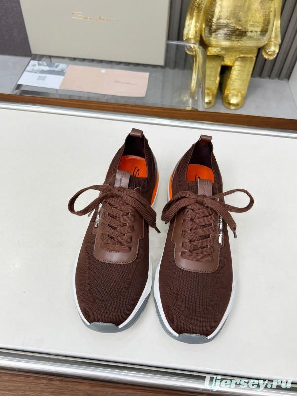2025 Unisex Santoni Brown Orange Wool Blend Sneakers AS00320