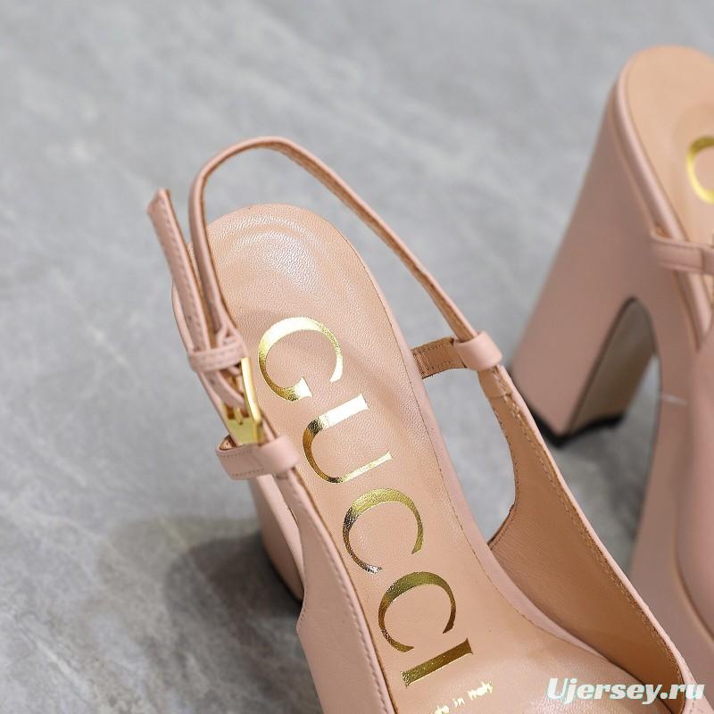 2025 Women Gucci Pink Leather Platform High Heels KFY00320