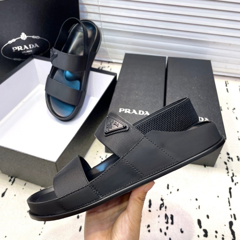 2025 Men Prada Black Fabric Sandals Original Sole KFY00230