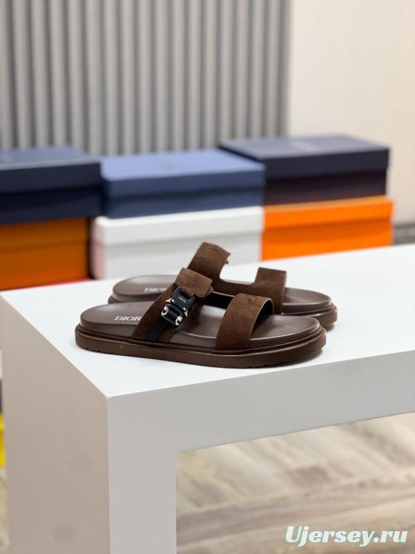 2025 Men Dior Brown Suede Leather Slippers AS00190