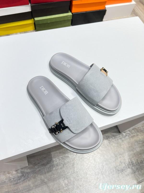 2025 Men Dior Grey Nubuck Leather Slippers AS00190