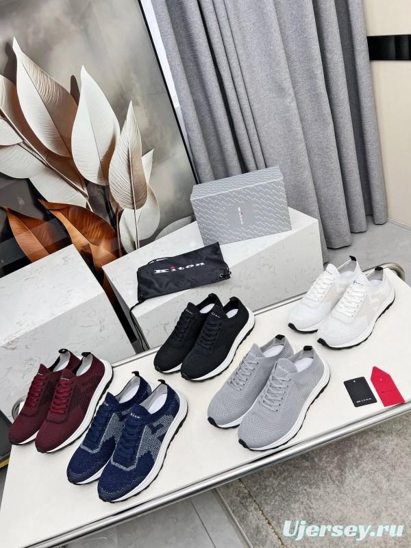2025 Unisex Kiton Blue White Knit Sneakers AS00320