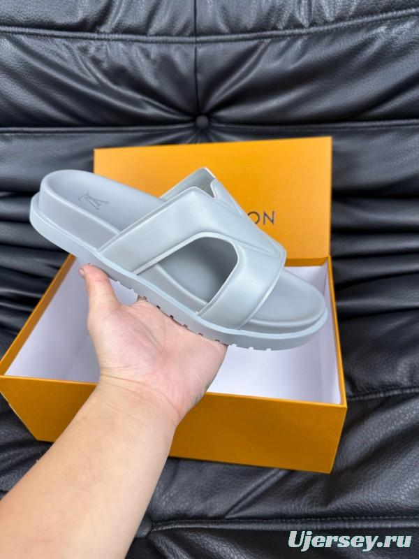 2025 Men Louis Vuitton White Leather Slippers AS00180