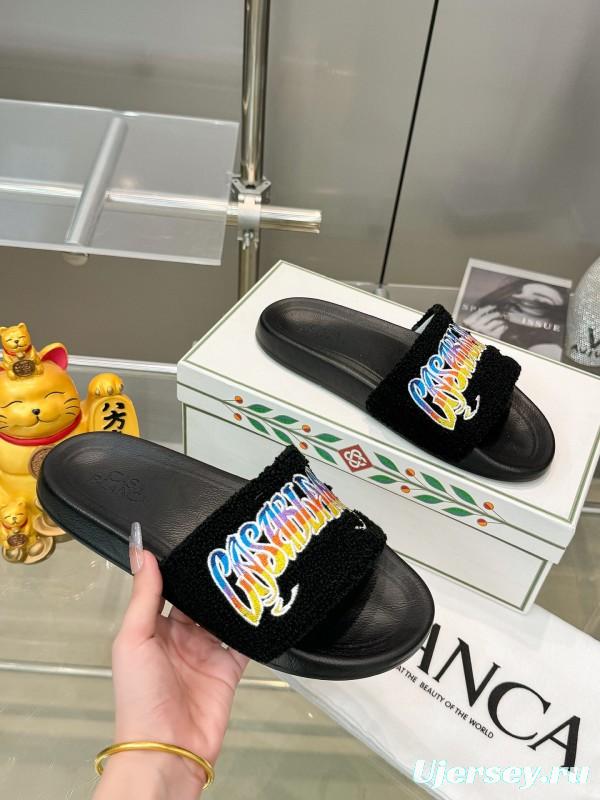 2025 Men CASA BLANCA Black Embroidery Slippers Original Embroidery KFY00160