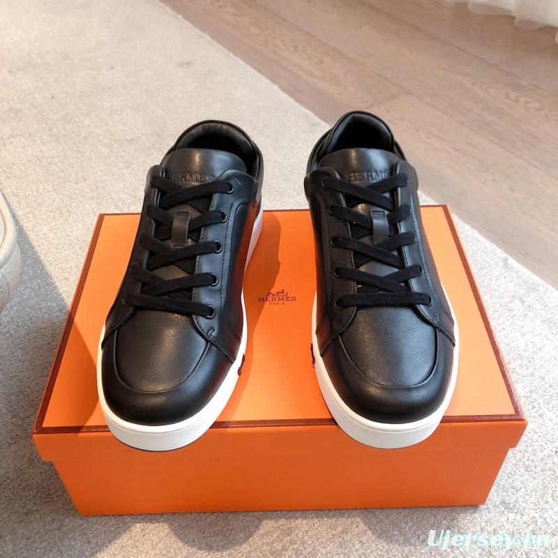 2025 Men Hermès Black Leather Sneakers AS00380