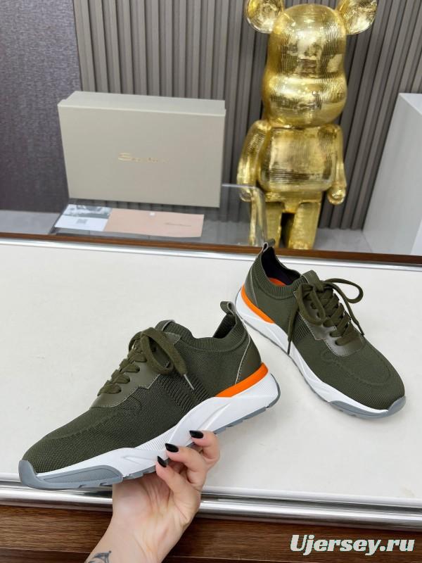 2025 Unisex Santoni Military Green Orange Wool Blend Knit Sneakers AS00320