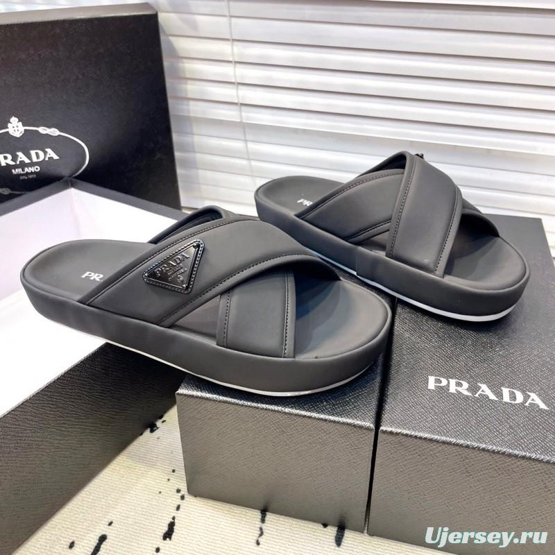 2025 Men Prada Black Fabric Sandals High Quality Craftsmanship KFY00230