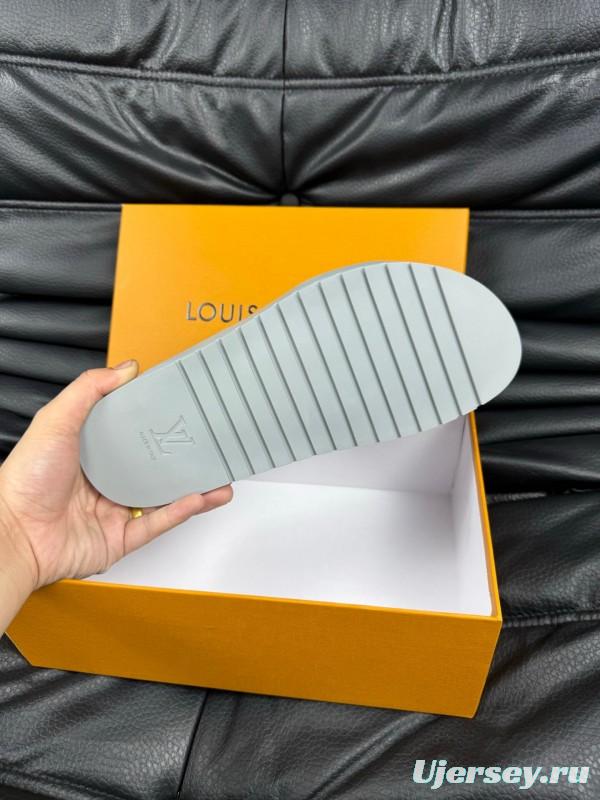 2025 Men Louis Vuitton White Leather Slippers AS00170
