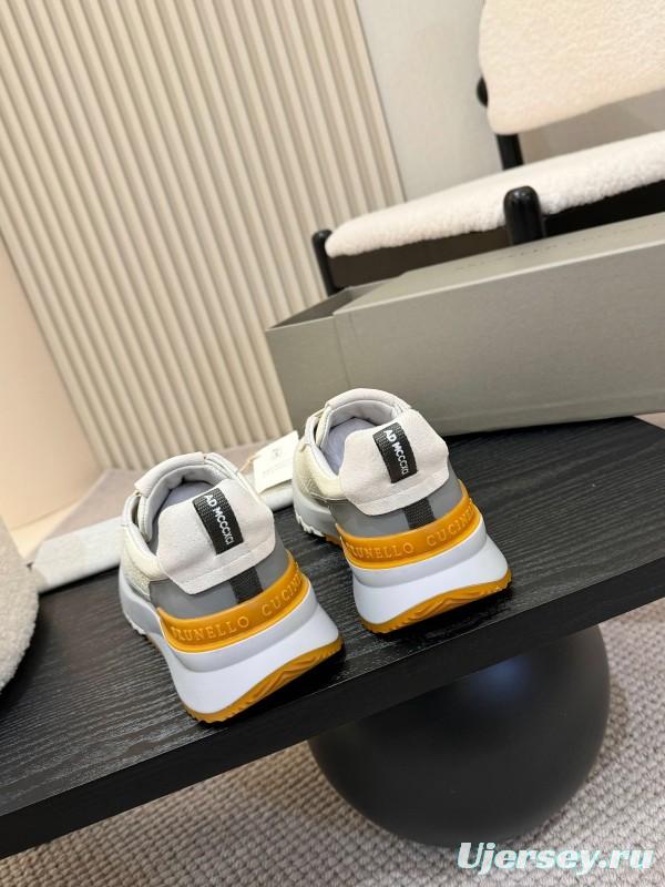 2025 Men Brunello Cucinelli Black Ivory Blue Almond Calfskin Leather Sneakers AS00320