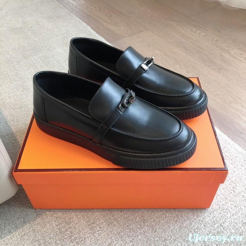 2025 Unisex H Black Leather Loafers AS00380