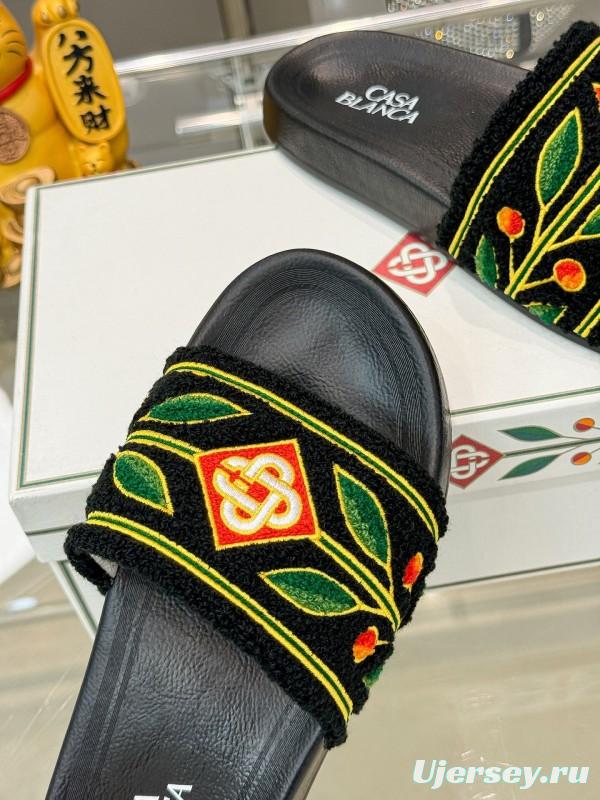 2025 Men CASA BLANCA Black Green Red Embroidered Leather Slippers Embroidery KFY00160