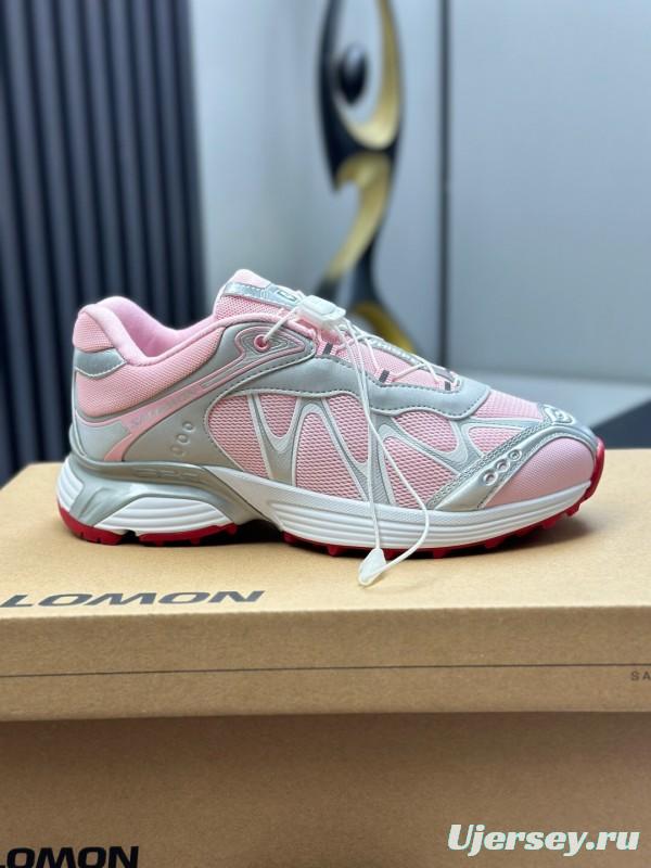 2025 Women SALOMON Pink White Leather Mesh Sneakers AS00320