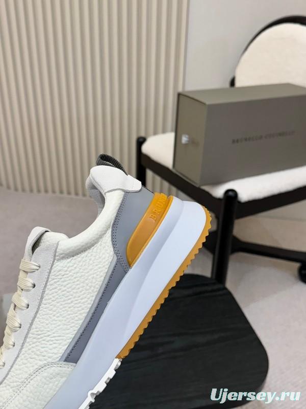 2025 Men Brunello Cucinelli Black Ivory Blue Almond Calfskin Leather Sneakers AS00320